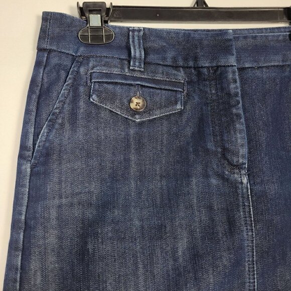Ann Taylor Women's Dark Wash Stretch Denim, Jean Skirt Knee Length Size 8 - Picture 2 of 9